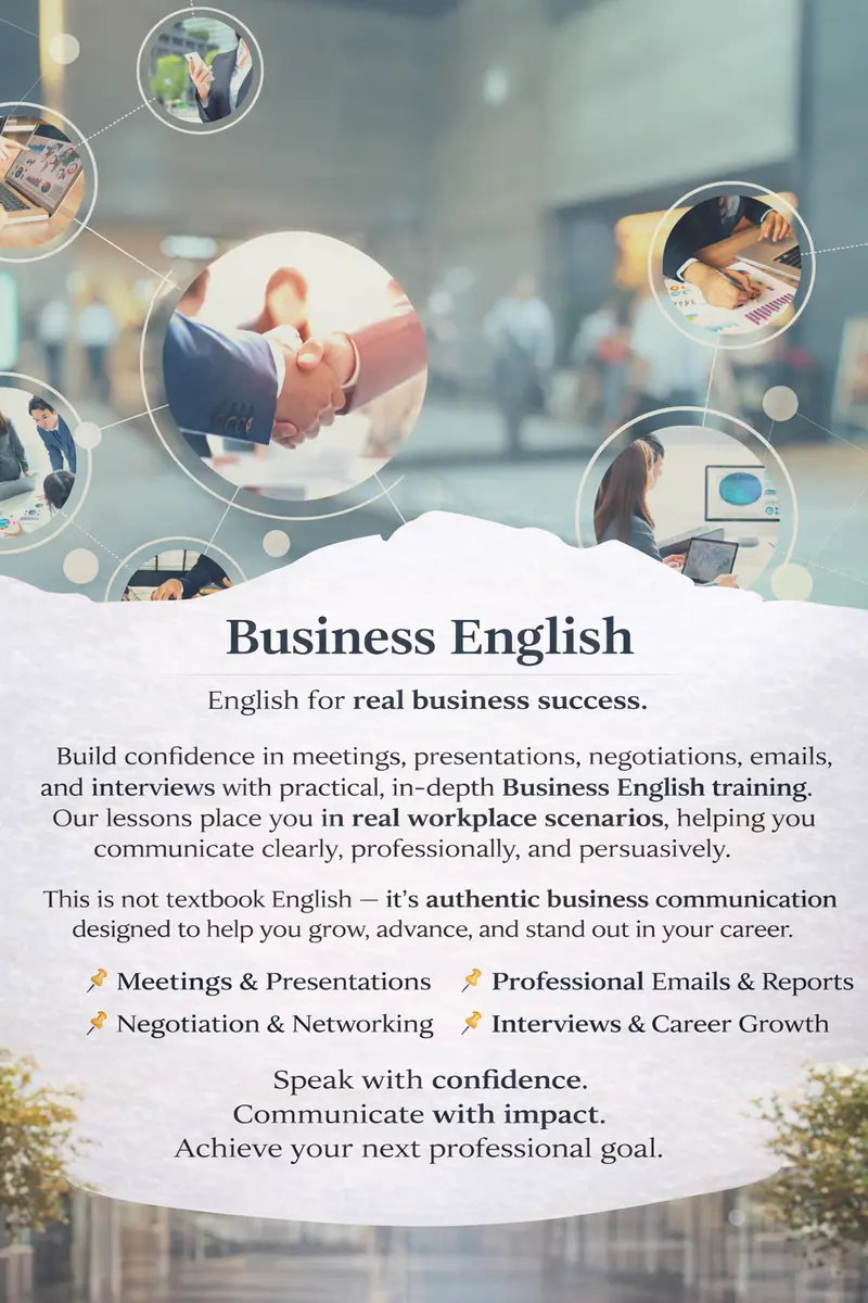 Business English course catalogue poster