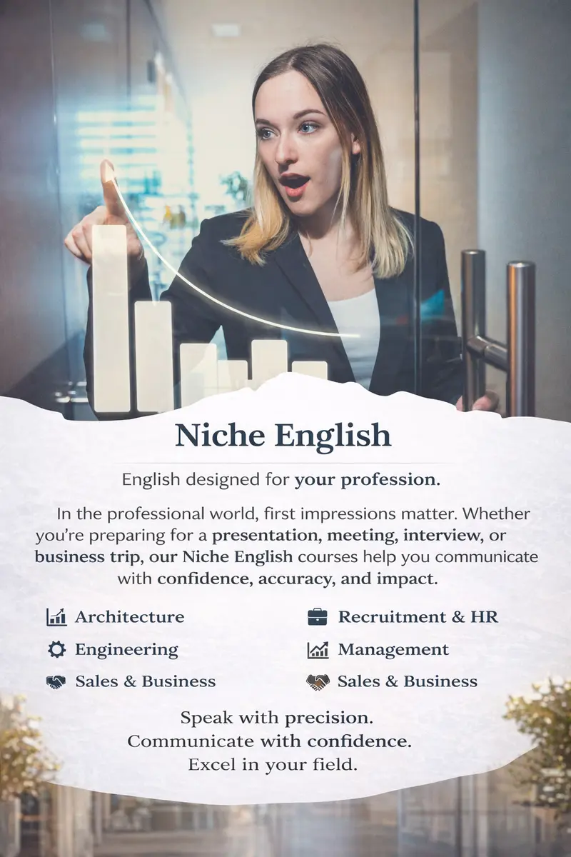 Professional English course catalogue poster