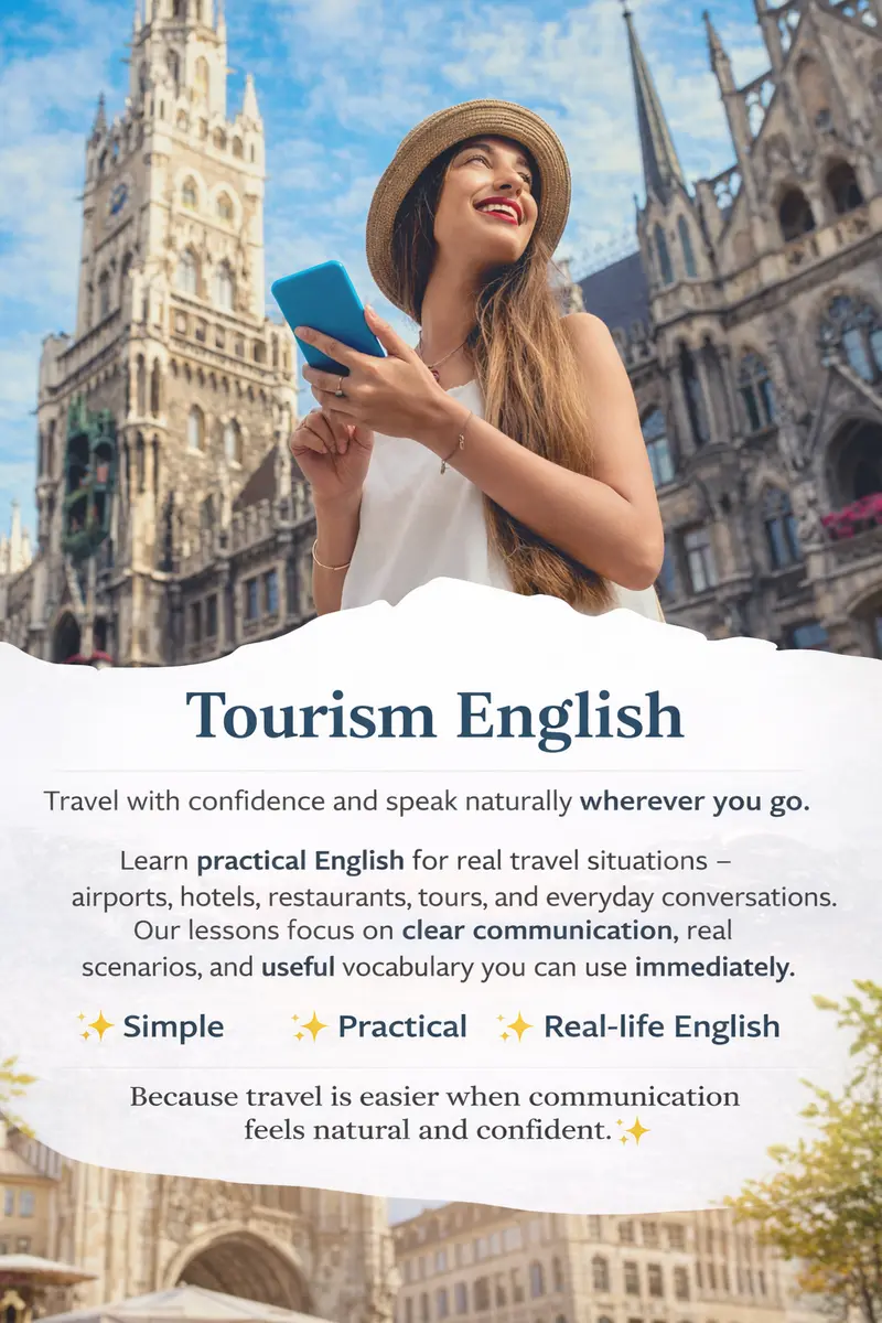 Tourism English course catalogue poster